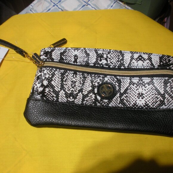 Adrienne Vittadini Wringlet, Black/White Faux Leather - Picture 1 of 3